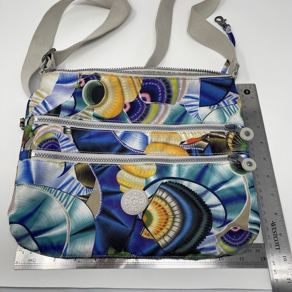 KIPLING Alvar Crossbody Bag Colorful Sea Shells Print Blue Zipper Pockets Fun - Picture 10 of 10